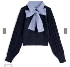 GRL リボン付き2Wayレイヤード風ケーブルニットトップス