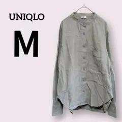 UNIQLO【M】グレー ボタン付き長袖シャツ ブラウス