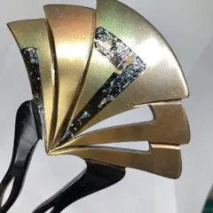 020706 結婚式　樹脂　鼈甲風　螺鈿金蒔絵　バチ型　かんざし