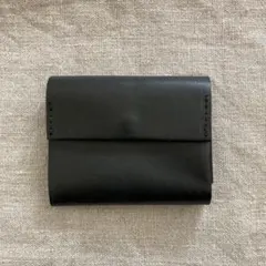 ブラック　本革　栃木レザー　ミニウォレットハンドメイド　作家　ブラック