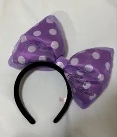 ディズニー カチューシャ ミニー 　紫　ビッグリボン ディズニー ドット
