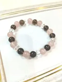 ○天然石ブレスレット○１５cm　スモーキークォーツ・ローズクォーツ・カット水晶