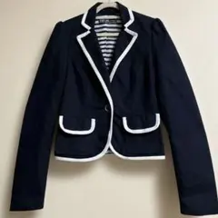 ZARA TRF 配色パイピング ジャケット Sサイズ　紺×白 ショート丈　春のサムネイル
