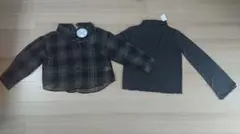 【新品タグ付】チェック肩だし長袖シースルーシャツ&ブラウントップスの2枚セット