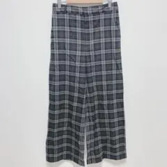 ジーユー|チェック柄 ワイドパンツ【L】ハイウエスト バックゴム ゆったり 灰色