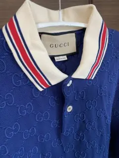 GUCCI ポロシャツ ネイビー/ベージュ 金ボタン 一回のみ使用 - メルカリ