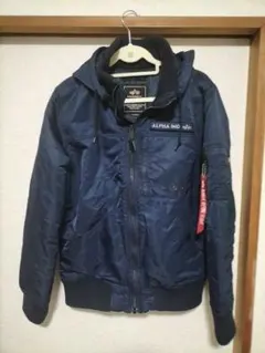 ALPHA IND フード付きMA-1ジャケット ネイビー