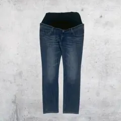 マタニティ ジーンズ ストレート コットン インディゴブルー L カジュアル