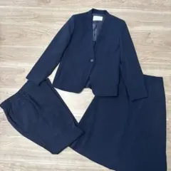 INED スーツ　セットアップ　ノーカラー　3点セット　ネイビー7号