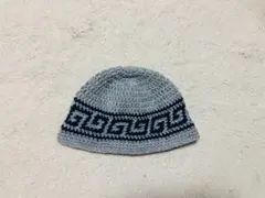 クラッシャーハット　ハンドメイド　バケットハット　ニット帽　グレー✖️ネイビー