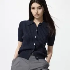 ユニクロ リブポロカーディガン 半袖