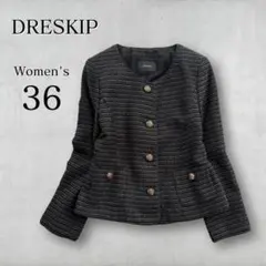 ワールド ツイードノーカラージャケット 黒 36 セレモニー 卒入学式