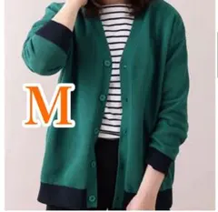 セール 新品 配色トップス シアーカーディガン メッシュ M グリーン レイヤー