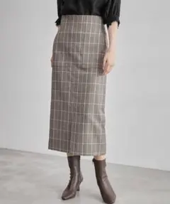 ブラウン チェック タイトロングスカート