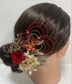 663.水引髪飾り　成人式髪飾り　卒業式髪飾り　プリザーブドフラワー