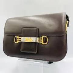 希少ミラー付】オールドセリーヌ 馬車金具 レザーショルダーバッグ 茶 