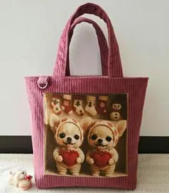 ハンドメイド チワワちゃんコーデュロイトートバッグU^ェ^U♡