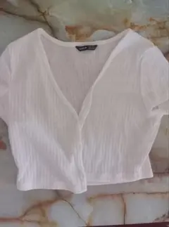 SHEIN ホワイトリブTシャツ Mサイズのサムネイル