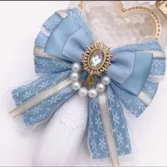 キンブレリボン ペンライトリボン 白レース×パール 水色 ★ハンドメイド