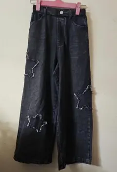 ダークグレー 星型ダメージ ワイドパンツ