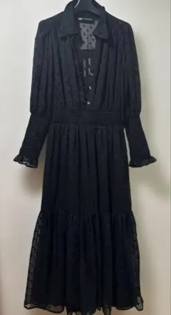 ZARA ドット柄 シフォンドット柄ワンピース ブラック