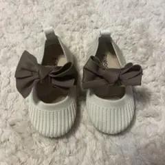 リボンニットバレエシューズ　14センチ　mirror bae. ベージュ
