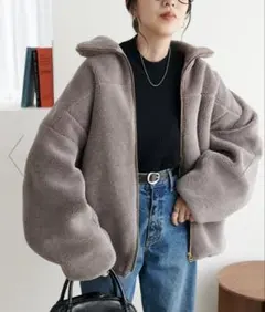 DISCOAT キレイメボアスタンドブルゾン　グレー　限定カラー