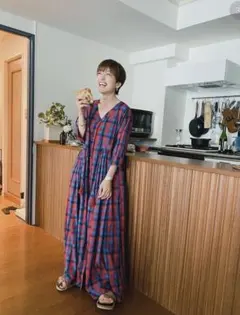 高山都さんコラボ studioCLIP チェックワンピース　M 赤 シャツ