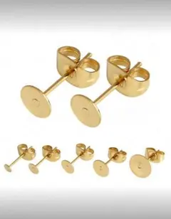 4mm ステンレス ピアスポスト 100個　ゴールド パーツ 金属アレルギー対応