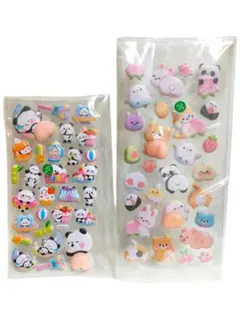 ぷにぷに 立体 3Dシール 2枚セット 動物デザイン デコレーション ステッカー