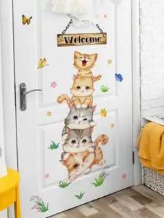 新品　猫 蝶のドアステッカー、ねこ　ネコ　ウォールステッカー　壁