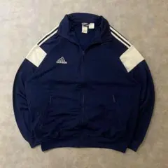 99年製adidas古着トラックジャケット刺繍ロゴスリーラインネイビーDB191