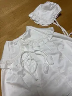 ハイボーンホワイトサテンセレモニーベビードレスロングケープ帽子セットお宮参り