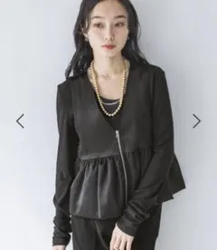 JEANASIS ジーナシス サテンペプラムZIPベスト ブラック