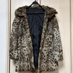 レオパード柄 フード付きファーコート