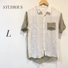 【STUDIOUS】バイカラー半袖シャツ　L 半袖　春夏　ユニセックス　ブラウスのサムネイル