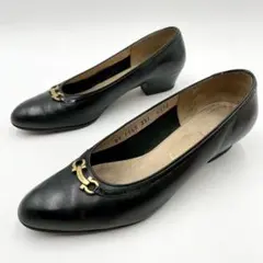 サルヴァトーレ フェラガモ パンプス ガンチーニ 黒 6.5 レザー Y1485