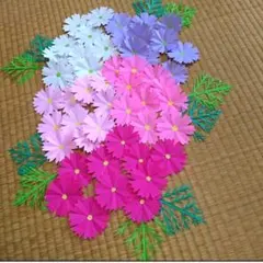 折り紙 切り抜き コスモス 50枚 葉っぱ 10枚