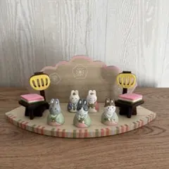 【美品】ひな人形♡木製雛台花紋　ナチュラルキッチンひな祭りセット　うさぎ　雛飾り