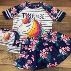 120㎝ キッズ子供用水着 紺　ネイビー　半袖ラッシュガード ユニコーン