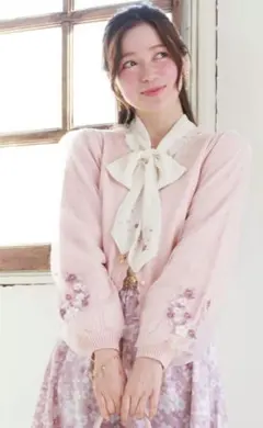 ☆axes femme サクラ刺繍チュール袖カーディガン