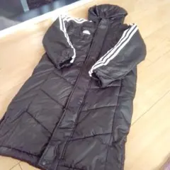 adidas ブラック ベンチコート フード付き