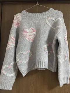 グレー ハート柄 ニットセーター
