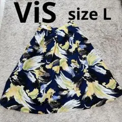 vis ヴィス フレア スカート 膝丈 抽象柄 ネイビー 夏 ゆったりサイズのサムネイル