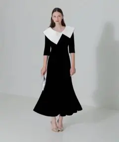 アシンメトリービッグカラーベロアマーメイドワンピースドレス