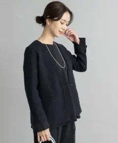 【新品未使用タグ付】DOORS　ツィードVネックロングジャケット　ネイビー　М