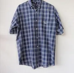 Stussy キルティング チェックシャツ 半袖 ブルー オールド 