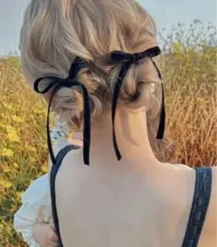 ブラックリボンヘアクリップ2個セット