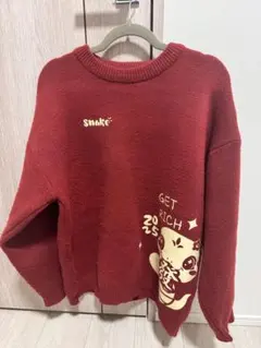 NASAコラボ ヘビ年デザイン ニットセーター ワインレッド Mサイズ