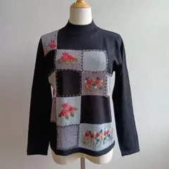 刺繍ニット 花柄 ビーズ ウール混